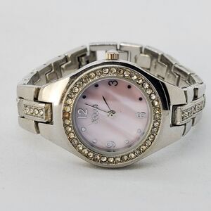 Folio Women's Watch 26MM Pink Dial Gray Bracelet Crystal Bezel 5.75" New Battery